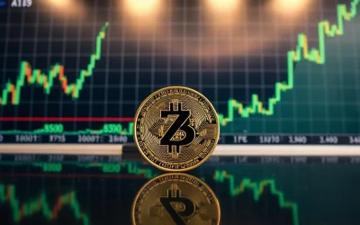Zcash (ZEC) coin in front of a rising price chart, symbolizing the recent rally above $850.