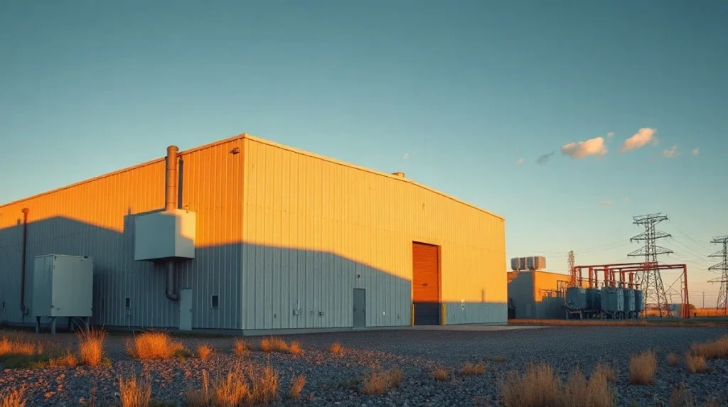 Exterior view of a large cryptocurrency mining facility in Nebraska acquired by Fortitude Mining for Zcash operations