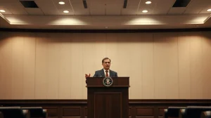 Official speaking at a podium in a formal Washington hearing room about tokenization and crypto market regulation
