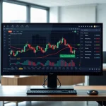 Professional trading workspace with a monitor displaying market charts for the ChilliMarkets.com review.