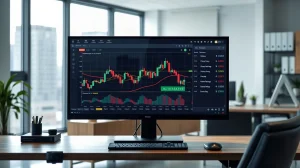 Professional trading workspace with a monitor displaying market charts for the ChilliMarkets.com review.