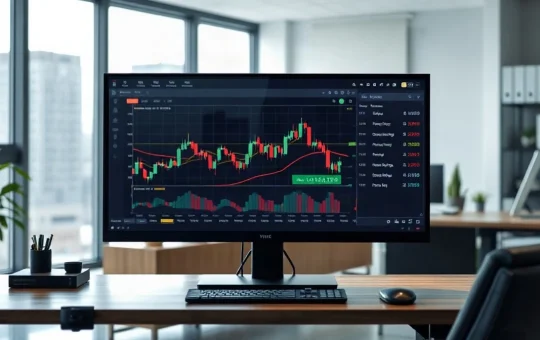 Professional trading workspace with a monitor displaying market charts for the ChilliMarkets.com review.