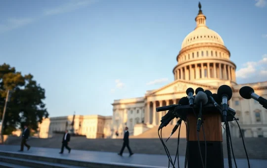 US Capitol with press microphones on the steps ahead of the Senate vote on the CLARITY Act crypto market structure bill