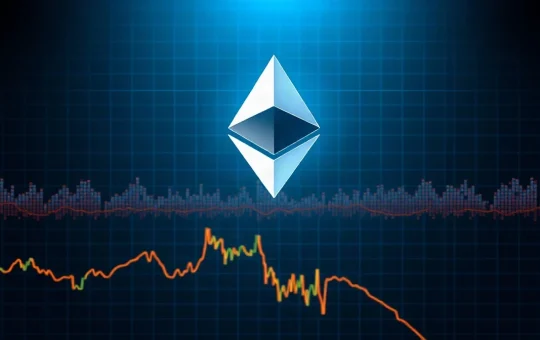 Ethereum logo above a stock chart showing a potential price reversal, representing bearish sentiment and a possible rebound.