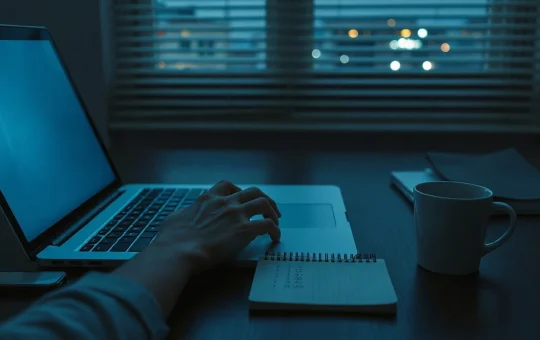 Hands typing on a laptop keyboard in a dim room, representing an Ethereum whale selling coins on-chain
