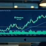 Ethereum price chart showing bullish breakout above $2,370 on a monitor in a trading office