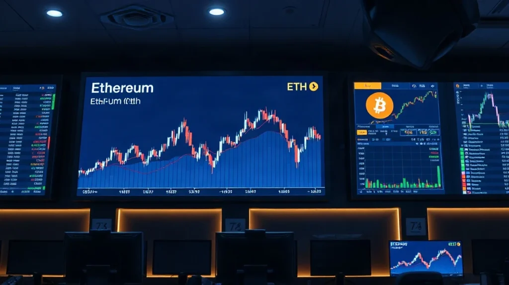 Ethereum price chart showing stagnation below $3,000 while Bitcoin price reaches $82,000 in a trading environment
