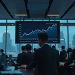 Tokyo trading floor display showing Japanese government bond yields rising