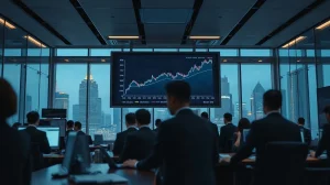 Tokyo trading floor display showing Japanese government bond yields rising
