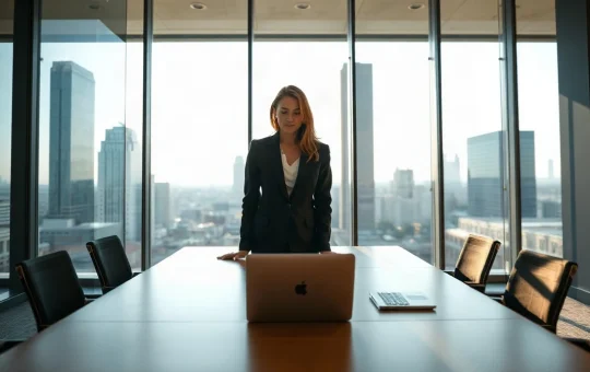 Executive standing in a modern fintech office during a Solana Foundation leadership announcement