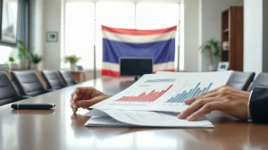 Thai financial regulator reviewing documents in a modern office
