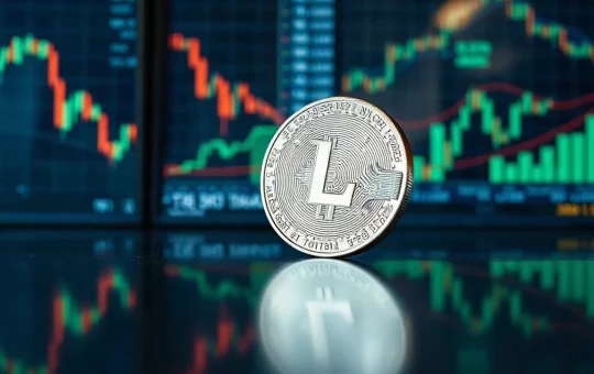 A digital token with the letter L on a reflective surface, symbolizing UNUS SED LEO cryptocurrency.