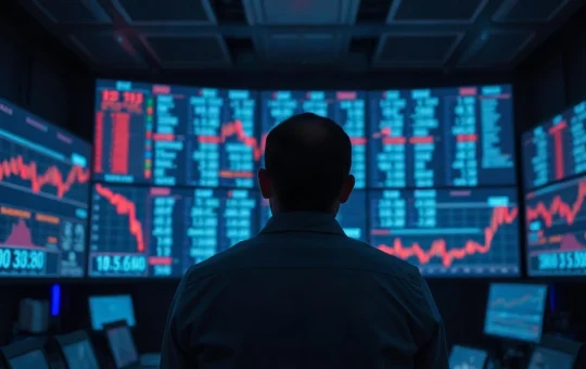 Analyst watching red crypto charts on a wall of monitors after reports of a multibillion-dollar Binance hack