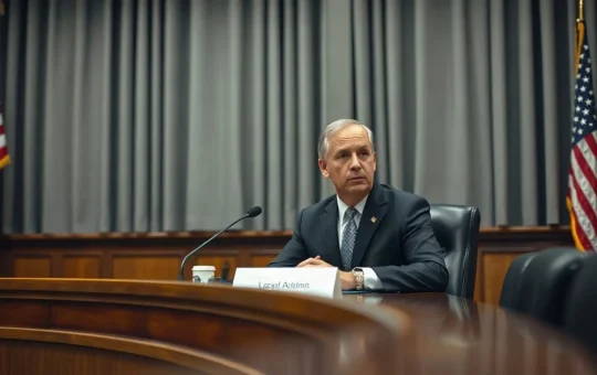 Federal regulator speaking into a broadcast microphone during a television interview.