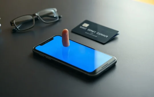 Phone on a dark desk with a tap about to be made, illustrating a self-custodial crypto account