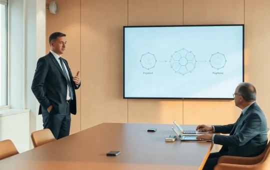 ECB official presenting digital euro payment plans to colleagues in a conference room