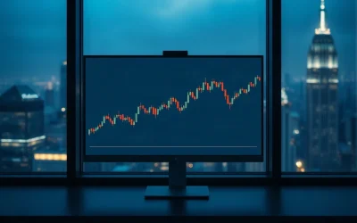 Desktop monitor showing an after-hours stock price chart at night