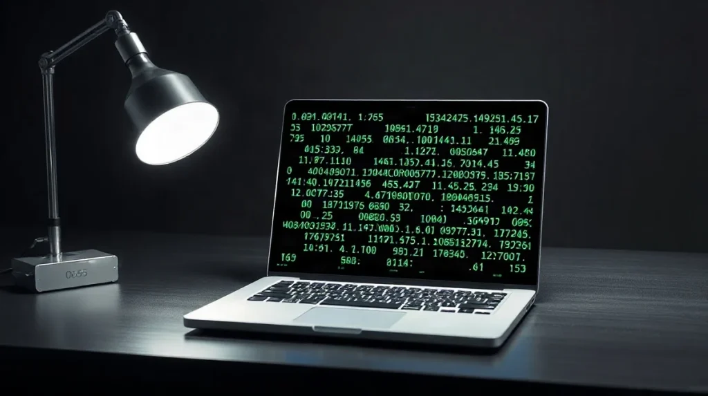 Laptop displaying cryptographic hash readouts used in LayerZero's Aerie signature research