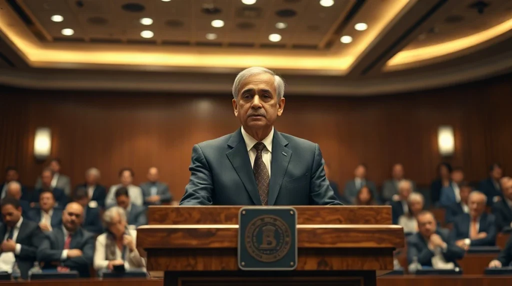 RBI Governor Sanjay Malhotra speaking at a podium in New Delhi