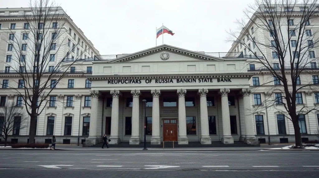 Exterior view of the headquarters building of Russia's largest state bank, which won bitcoin custody approval