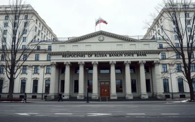 Exterior view of the headquarters building of Russia's largest state bank, which won bitcoin custody approval