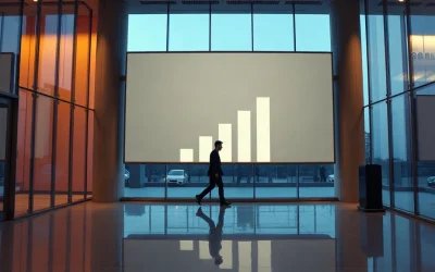 Modern corporate lobby at dusk representing Strive's bitcoin treasury holdings