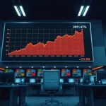 Financial trading floor display showing a rising inflation chart after the September US CPI report