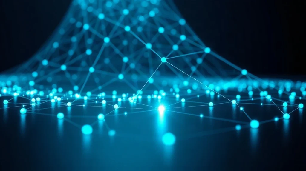 Glowing network of connected nodes on a dark background representing XRP wallet growth