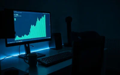 Trading monitor showing a crypto candlestick chart during a late-session rally